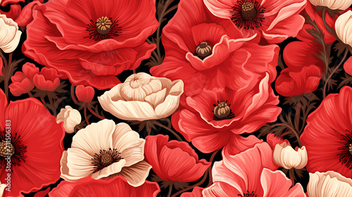 red poppy flower - Seamless tile. Endless and repeat print. photo