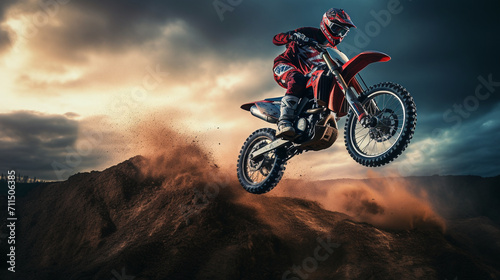 Airborne Adrenaline  Motorcycle Stunt Soaring Across Canyon Skies