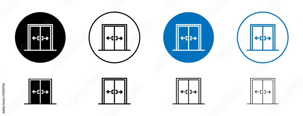 Automatic Opening Door Line Icon Set. Opening auto slide glass symbol in black and blue color.