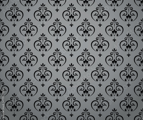 Wallpaper in the style of Baroque. Seamless vector background. Black and gray floral ornament. Graphic pattern for fabric, wallpaper, packaging. Ornate Damask flower ornament