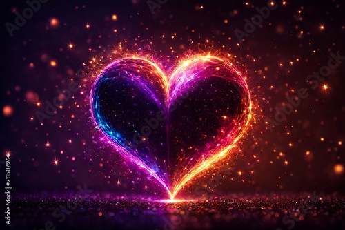 Sparkling heart with glowing bokeh background.