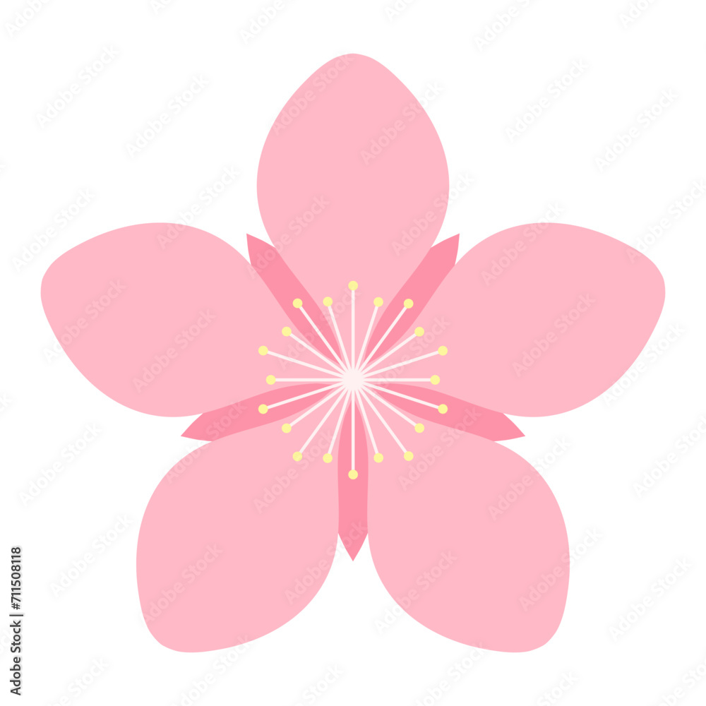Sakura, cherry, plum, apricot, peach, apple blossom, flower, bloom, isolated. Floral design element, logo, icon. Flat style vector illustration. Spring promotion, seasonal sale, advertising