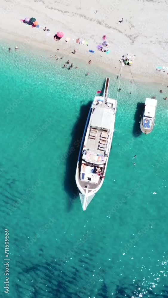 Aerial drone view of the paradise beach of Kroreza or Krorez on the Albanian riviera in Sarande, Albania. Cenital plane Aerial drone view of the paradise beach of Kroreza or Krorez on the Albanian riviera in Sarande, Albania. Cenital plane