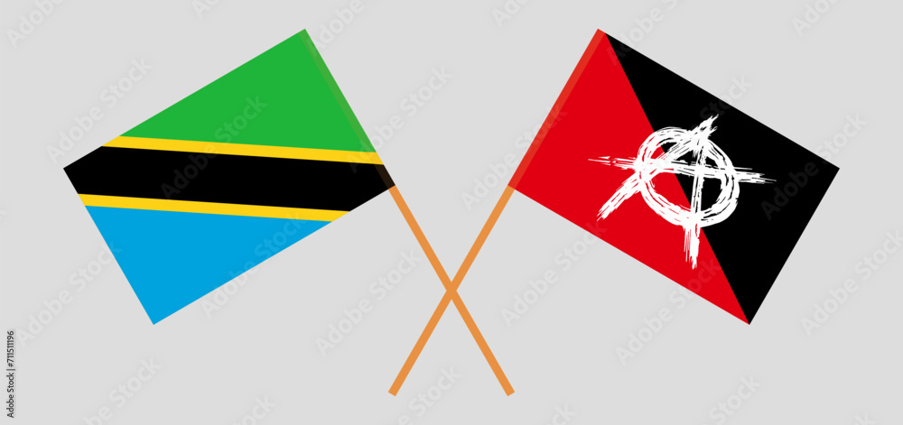 Crossed flags of Tanzania and anarchy. Official colors. Correct proportion Crossed flags of Tanzania and anarchy. Official colors. Correct proportion