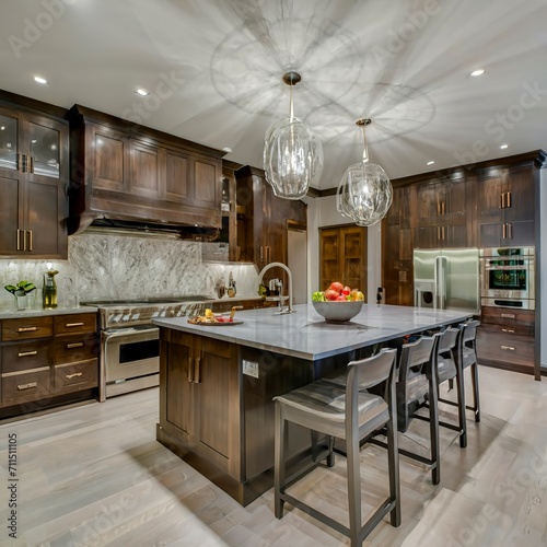 Luxury domestic kitchen with elegant wooden design