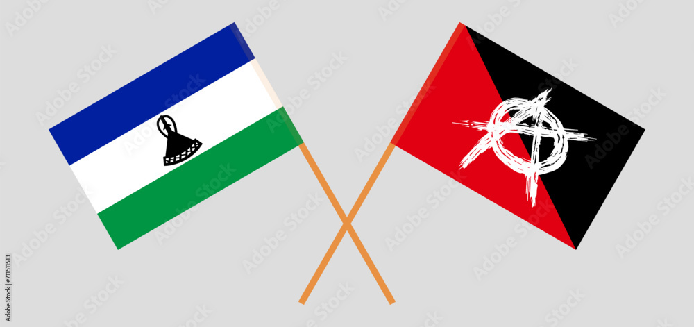 Crossed flags of Lesotho and anarchy. Official colors. Correct proportion Crossed flags of Lesotho and anarchy. Official colors. Correct proportion