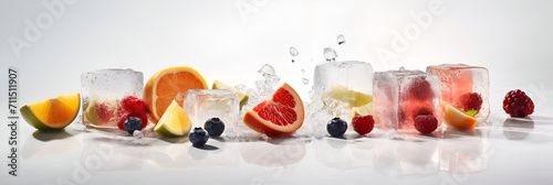 Frozen fruits and berries. ice cubes with whole berries. Summer freshness. Healthy eating. Vitamins.