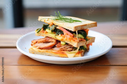 kimchi sandwich with grilled meat and melted cheese
