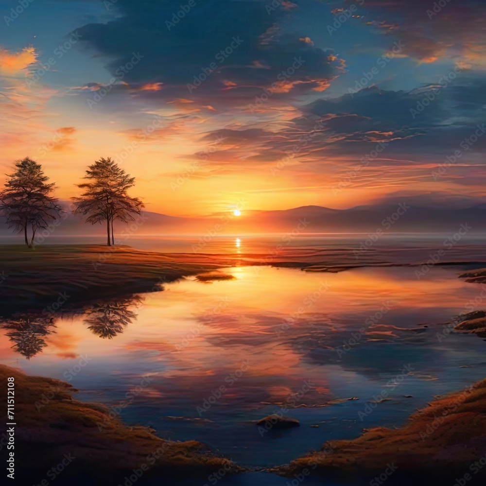 a sunrise or a peaceful landscape generative ai