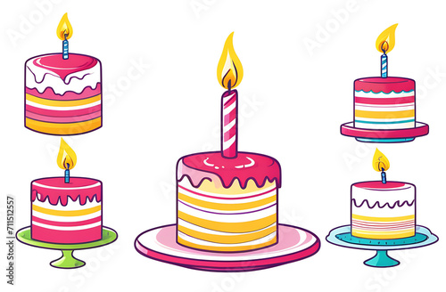 Illustration birthday cakes with one candle 