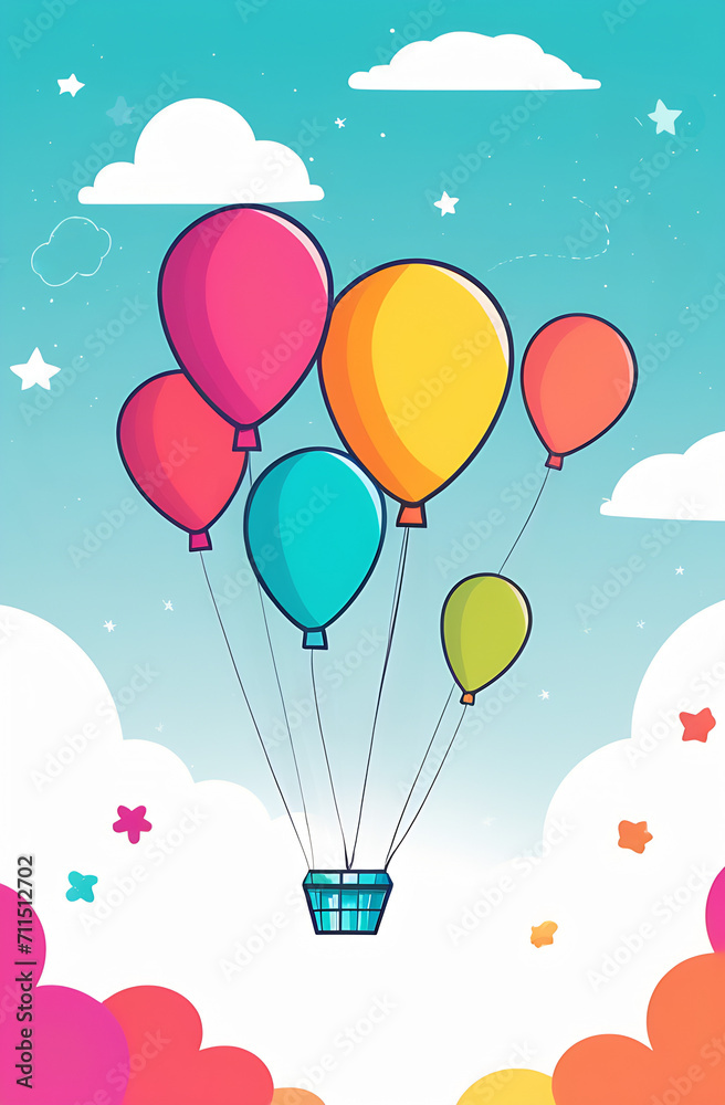 Naklejka premium Birthday party ballons colourful flying in the sky illustration 