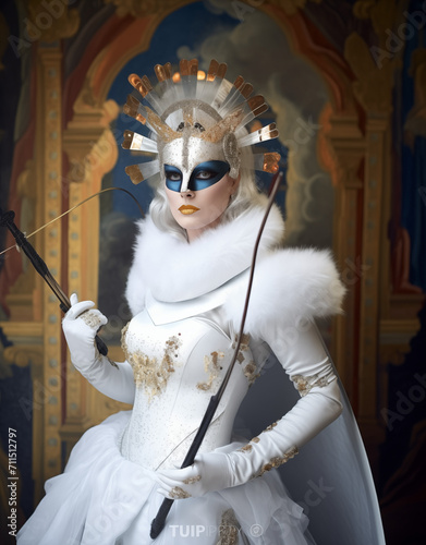 A model dressed as snow queen as a mask for the Venice carnival photo