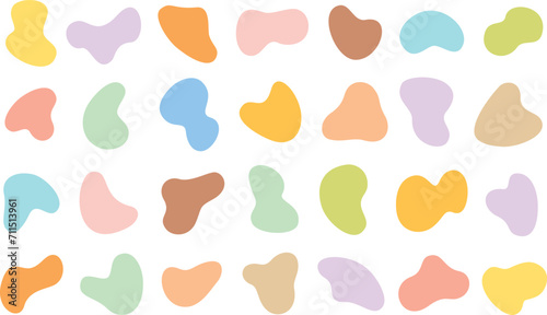 Vector illustration of organic abstract colorful shapes. Collection of random liquid irregular pastel forms. 