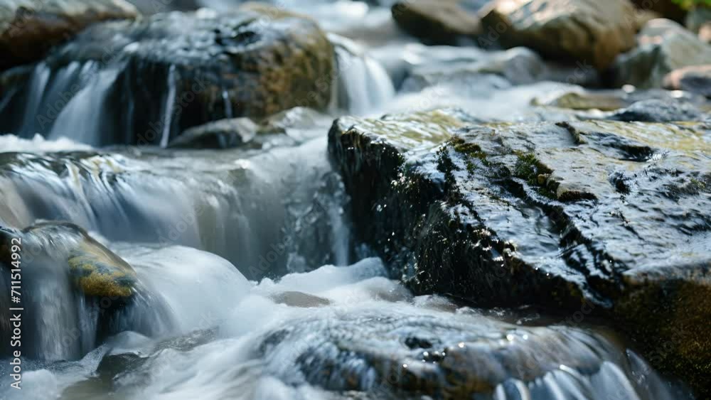 Falling water cascading over smooth rocks, a beautiful backdrop for mindful breathing. Falling water cascading over smooth rocks, a beautiful backdrop for mindful breathing.