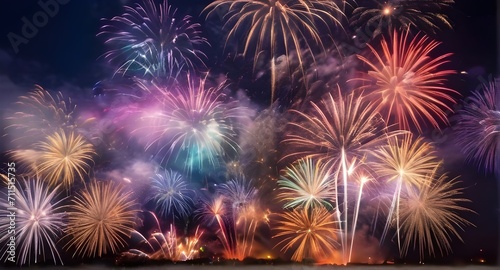 festive fireworks explosionson dark background