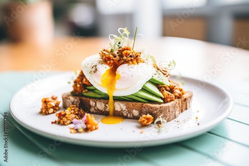 sprouted grain bread with avocado and poached egg