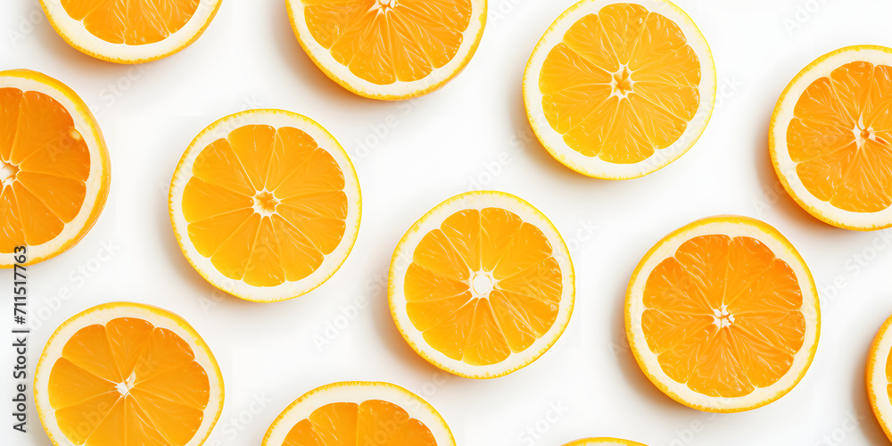 Many Orange Slices on a White Background