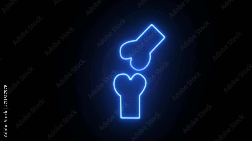 Neon knee bone symbol. Elements of body parts set on black background.