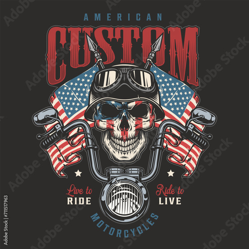 American motorcyclists colorful vintage poster