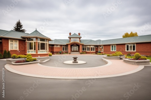 hiproofed brick estate with a circular driveway photo