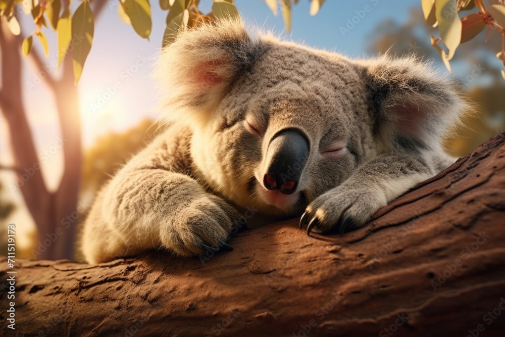 Obraz premium Photo of a koala sleeping in a tree