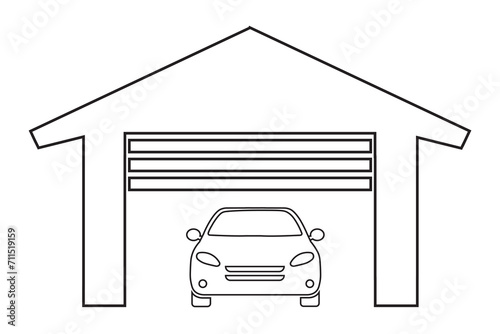 Garage icon. Car in garage symbol line vector ilustration.
