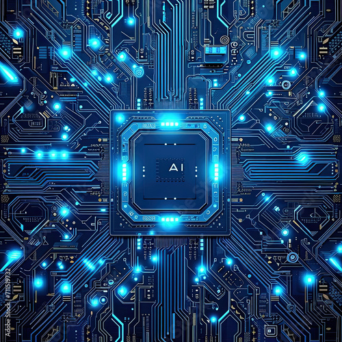 Blue Circuit Board Background, AI, Artificial Intelligence Technology Vector Image