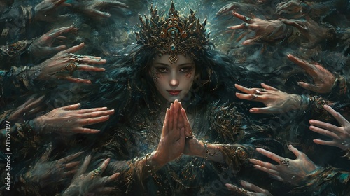 Divine Grace: The Thousand Hand Goddess, an Embodiment of Elegance and Power. photo