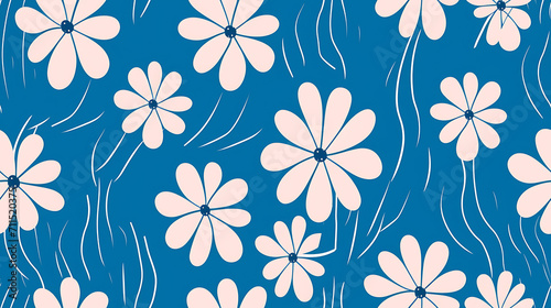 seamless print background with blue and white flowers - Seamless tile. Endless and repeat print.