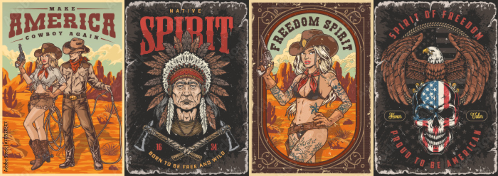 Wild West colorful set flyers Wild West colorful set flyers