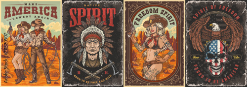 Wild West colorful set flyers