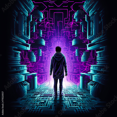 Captivating 3d grpahic of a cyberpunk hacker photo