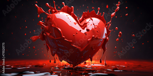 Vibrant Red Heart with Splattered 3D Paint Effect