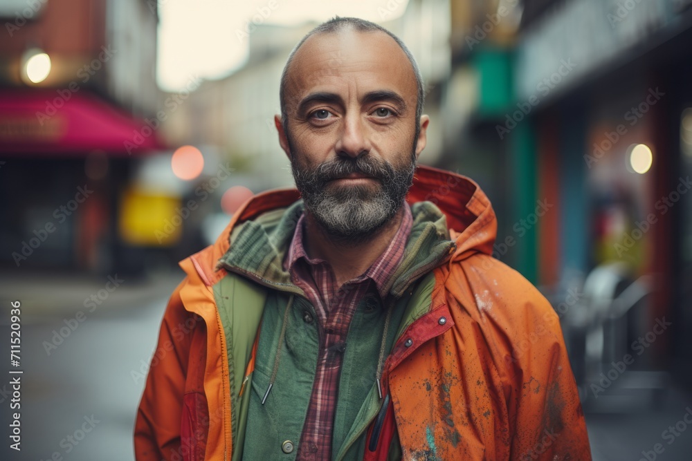 Portrait of a bearded middle-aged man in an urban context Portrait of a bearded middle-aged man in an urban context