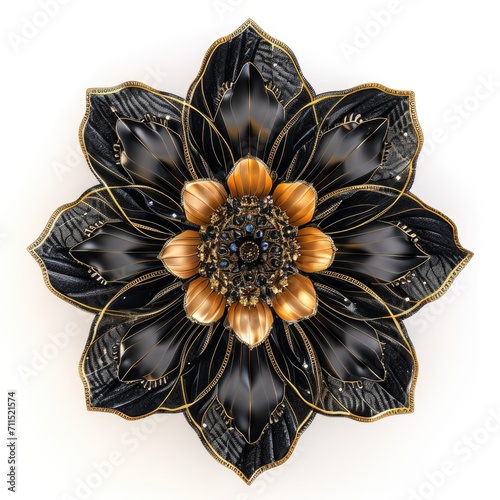 Papier peint A black and gold flower brooch on a white surface.