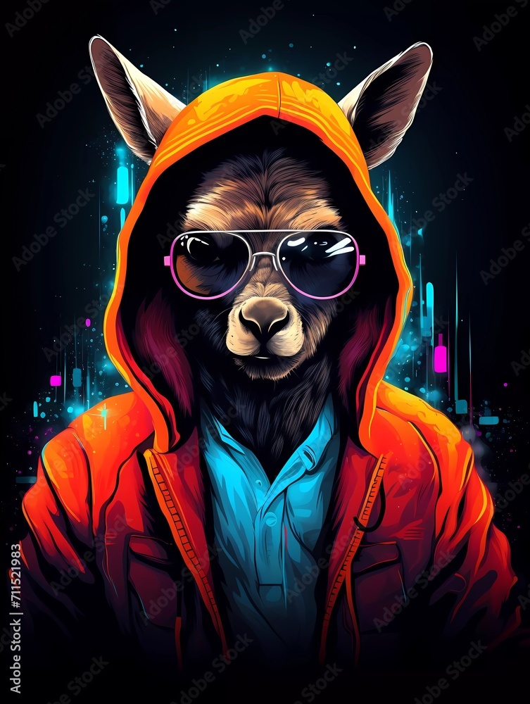 DJ deer wearing sunglasses and hoodie, with colorful neon lights. generative ai DJ deer wearing sunglasses and hoodie, with colorful neon lights. generative ai
