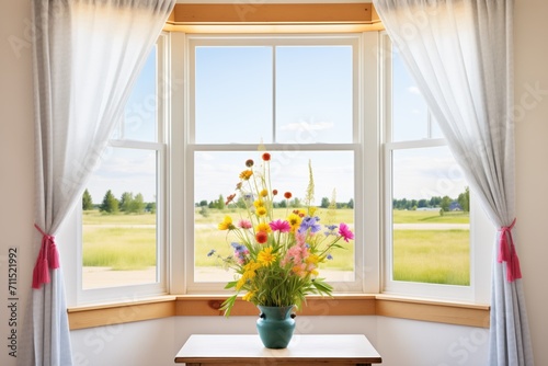 prairie wildflowers framing the view through a ribbon window © studioworkstock
