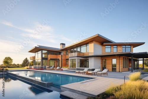 luxury prairie residence, expansive ribbon windows, pool view © studioworkstock