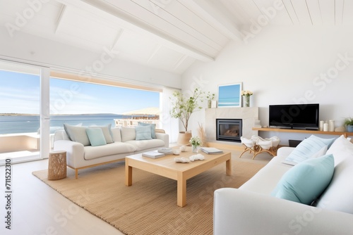 coastal living room with panorama of the sea
