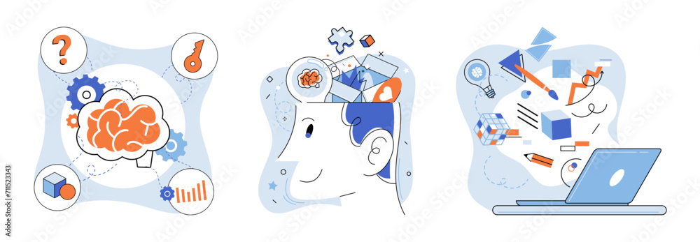 Fototapeta premium Mindset. Vector illustration. The psychology success explores psychological factors contribute to achieving desired outcomes Acquiring new skills signifies growth mindset and thirst for knowledge