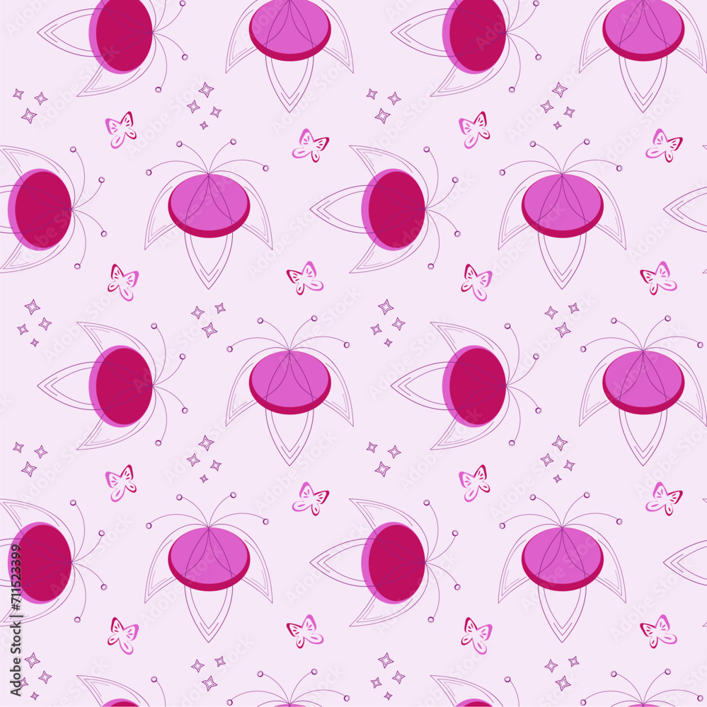 Vector seamless pattern Pink flowers and butterflies Vector seamless pattern Pink flowers and butterflies