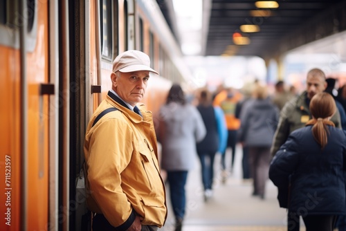 conductor counting passengers boarding train