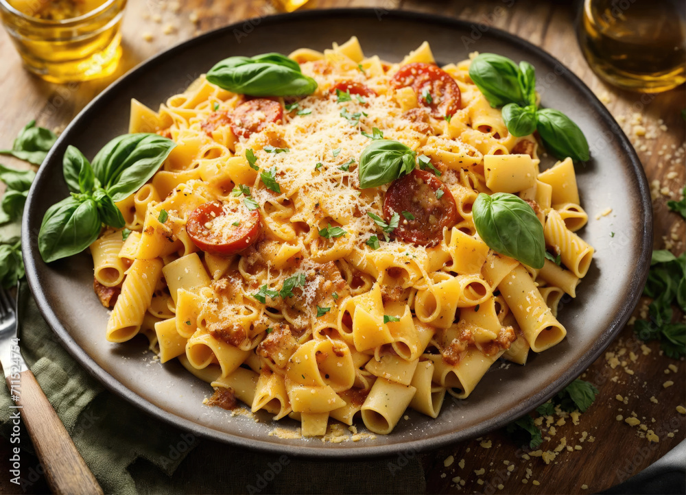 Tasty Italian pasta with Cheddar cheese