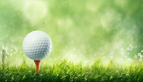 Golf Ball on Tee Against a Vivid Green Background. The pristine white sphere awaits its journey, nestled atop a bright orange tee on verdant field.