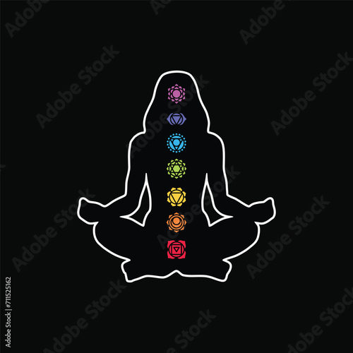 Chakra symbols set on dark background. Different styles, modern simple geometric icons and traditional sanskrit signs. Vector illustration.