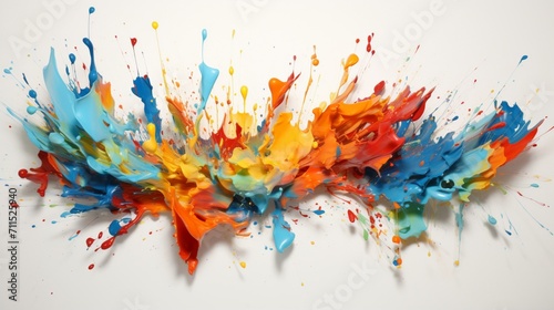 a series of colorful paint splashes, each one distinct in shape and intensity, elegantly captured on a pristine white surface, 