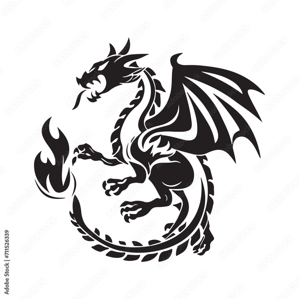 Dragon Black Outline Vector, Dragon tattoo vector Dragon Black Outline Vector, Dragon tattoo vector
