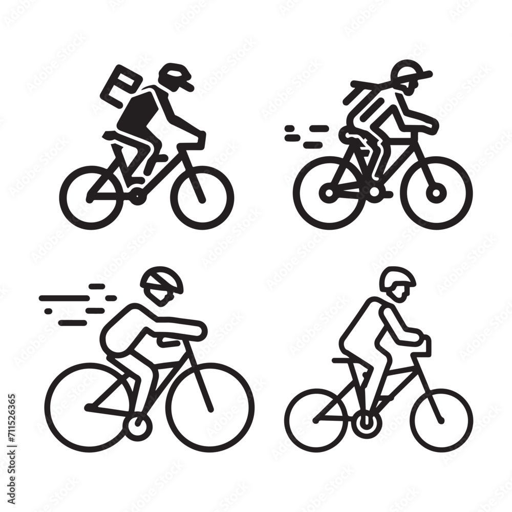 Obraz premium Mountain bike rider icon set, Mountain bike rider flat icon outline