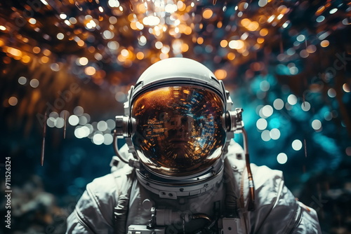 An astronaut underwater. Sci-fi astronaut concept. Bokeh background. Blurred style. Generated AI © jirayut