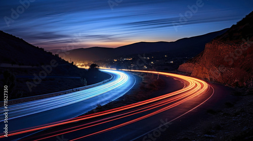 Long Exposure Shot of Night Highway With Blurred Lights